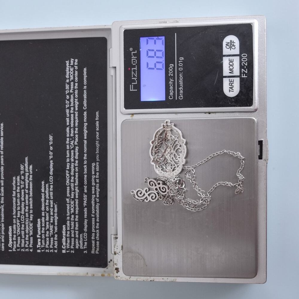 Vintage Sterling Silver Thai Filigree Pendant Necklace SAS Signed 18 Inch 6.8g - Picture 12 of 12